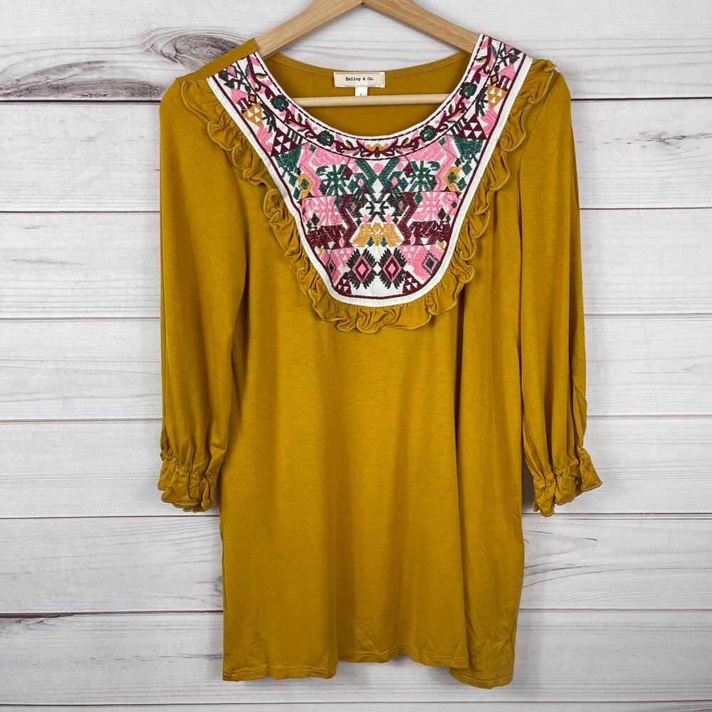 Hailey & Co Women's Boho Embroidered Blouse Sz Small